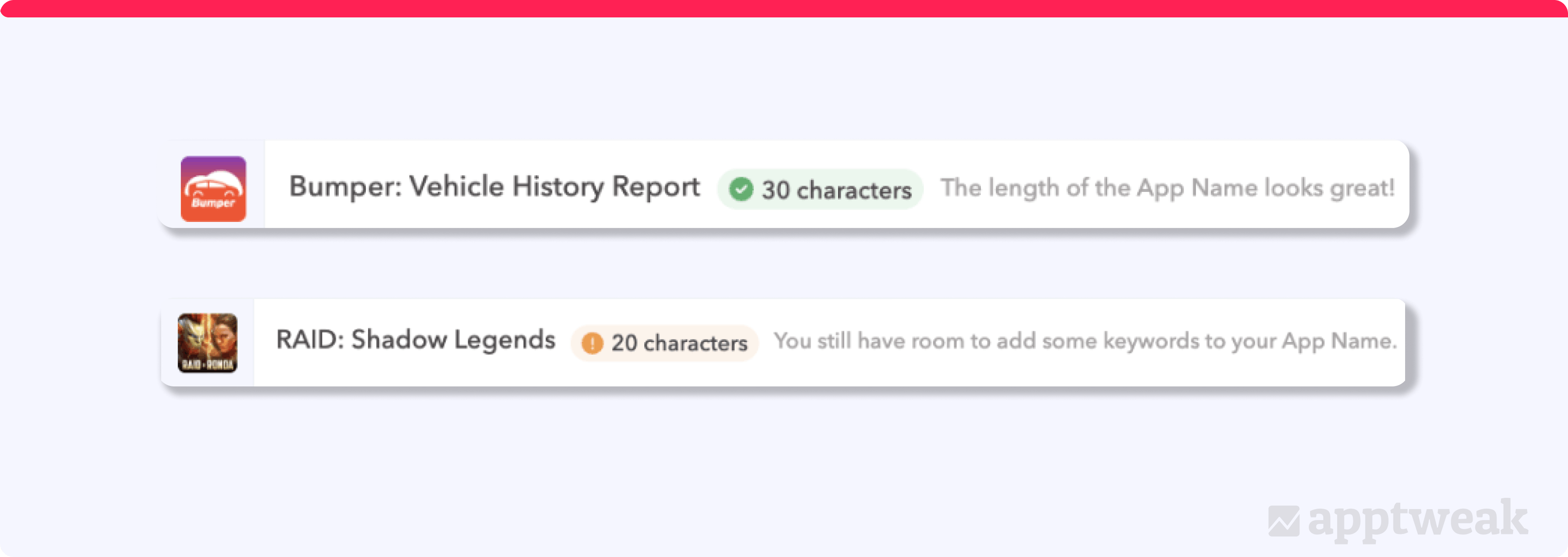 Bumper uses its full character capacity for its title while RAID only uses 20 characters