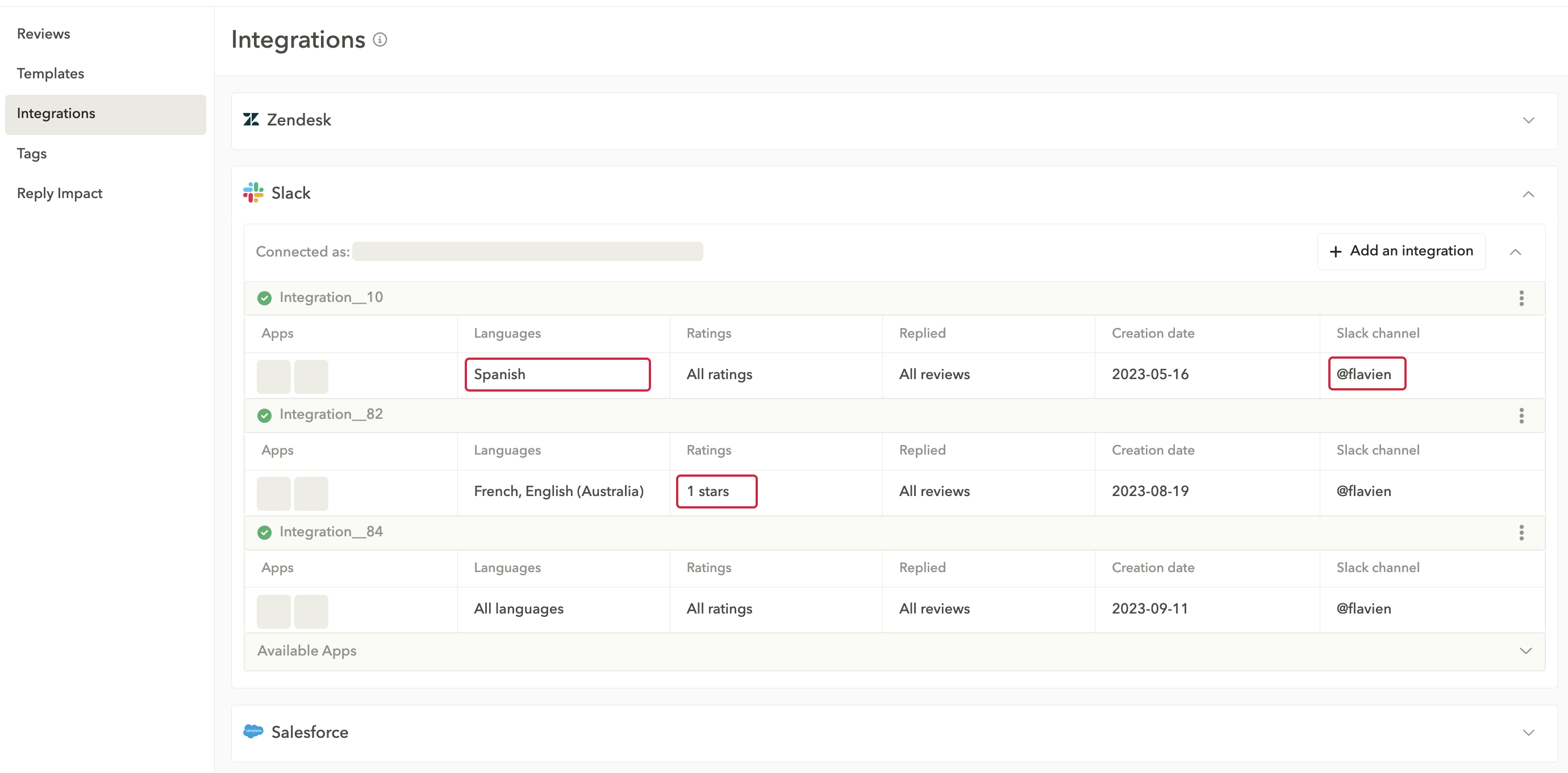 app reviews management - Integrate Zendesk, Salesforce & Slack to centralize all your reviews in one platform