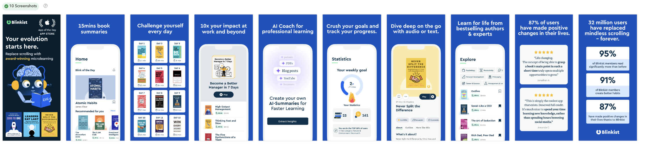 App Store vs. Google Play: You can have up to 10 screenshots on the App Store vs 8 on Google Play for your app store screenshots