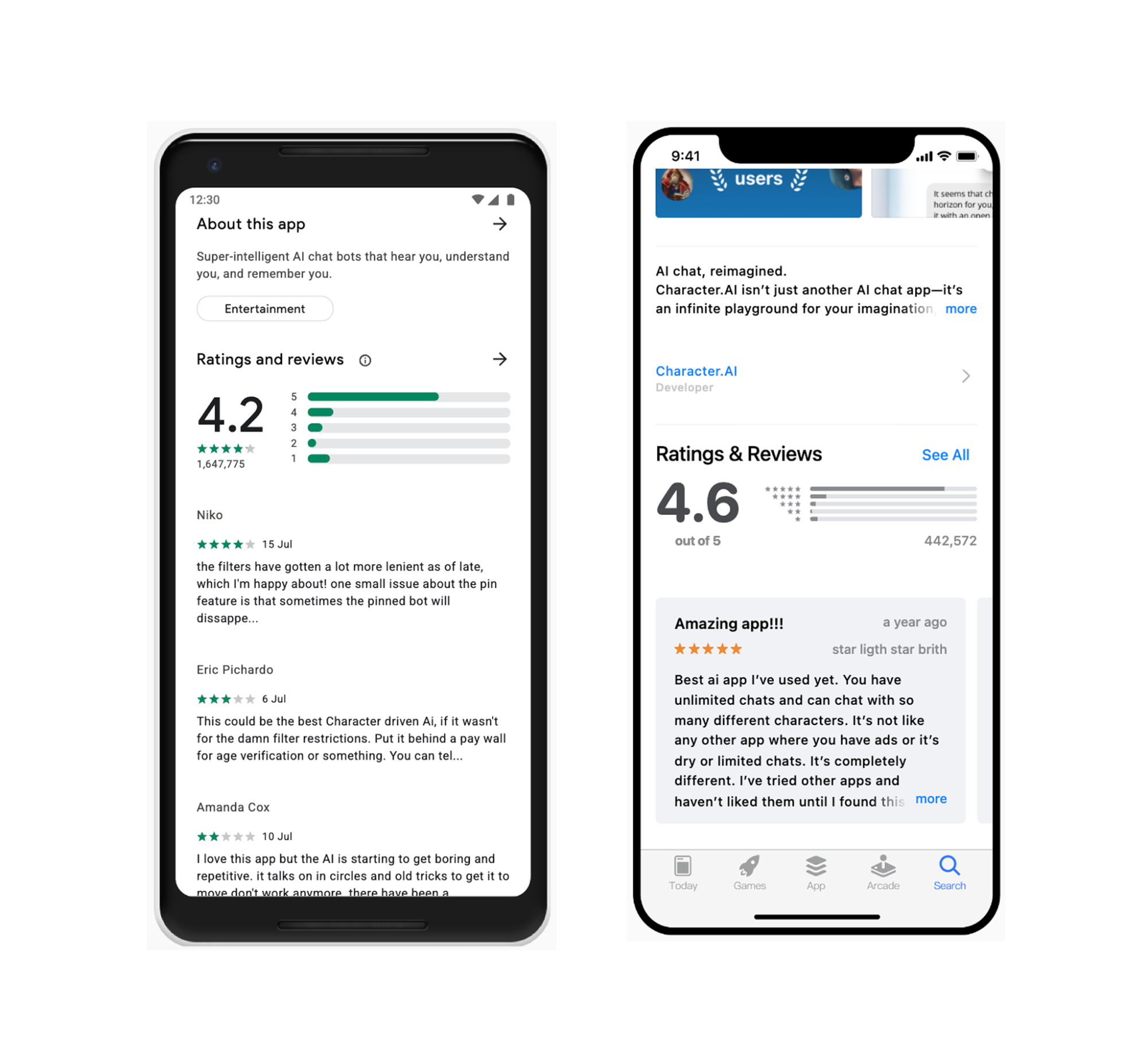 What are app reviews? Example of app review on Google Play (left) and App Store (right)