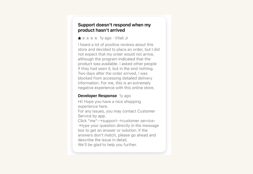 App reply to reviews is generic and uncaring