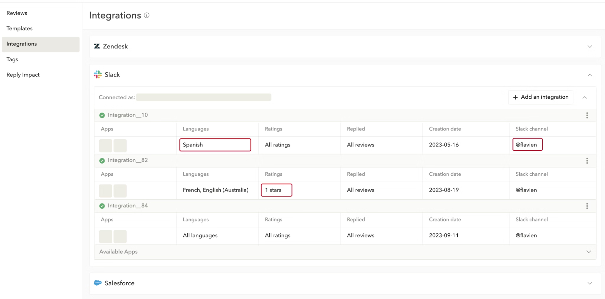 Integrate your preferred CRM platform to AppTweak's App Reviews Manager.