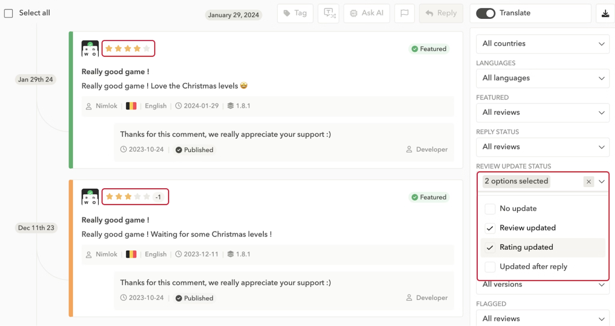 App reputation management: track your app reviews in Apptweak's App Reviews Manager