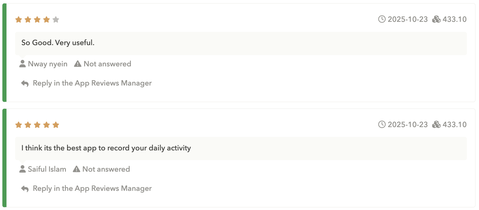 Positive app reviews highlighting an app's usefulness and features